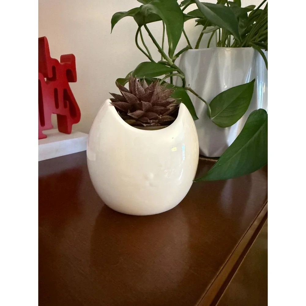 White Ceramic Cat Planter | Cat Lady Box Collectible